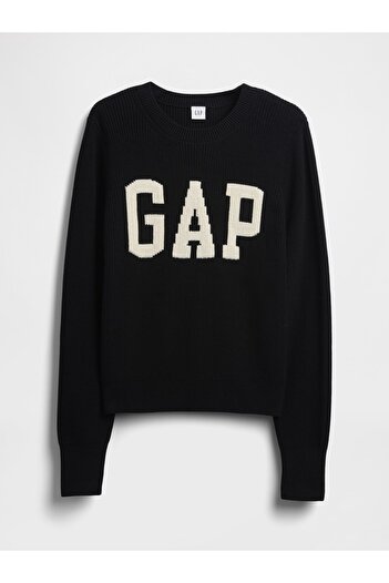 GAP Kadın Siyah Logo Intarsia Kazak