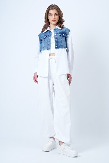 VAGGON Women's White Jean Garneli Poplin Shirt Vs01194
