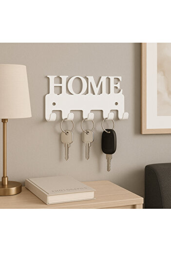 LUNOART Home Written Metal Keychain Hanger (Color: White) |   Wall Mounted Key Organizer
