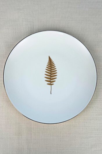 tabakevi Tabak Evi Porcelain Natura Fern Gold Gilded Serving Plate 24.50cm Single
