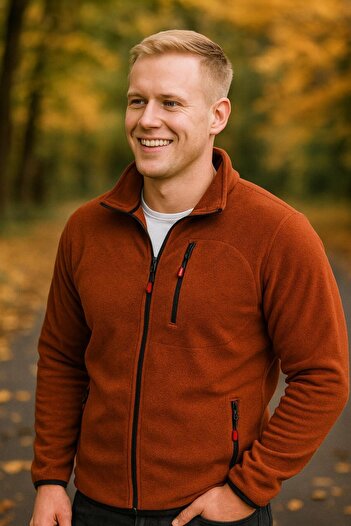 Sobe Hediyelik Men's Fleece Cardigan with Stand Collar and Zipper – Outdoor and Casual Wear