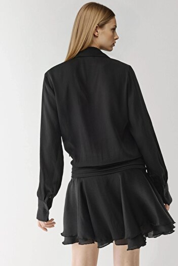 Hiccup Shirt Collar Long Sleeve Ruffle Mini Dress