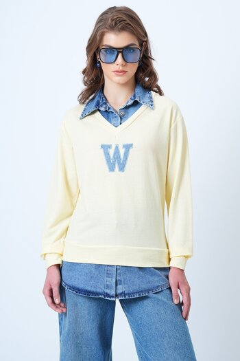 VAGGON Jean Shirt Graneli Front Embroidered Sweatshirt