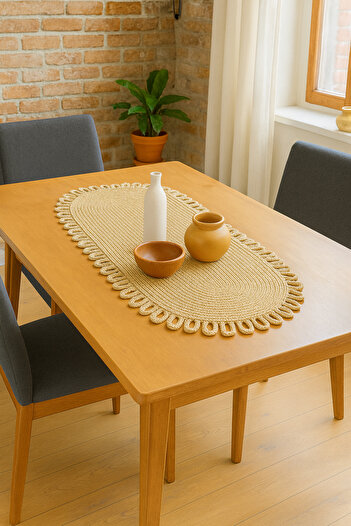 Salvia Dione Wicker Runner Decorative Tablecloth Natural Jute Oval American Service Coffee Table and Table Bohemian Home Decoration