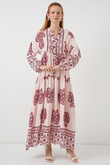 Hiccup Bdart Buttoned V-Neck Floral Print Maxi Dress