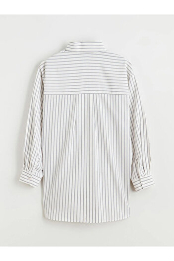 LC Waikiki LCW Modest Mavi Çizgili Oversize Kadın Gömlek Tunik