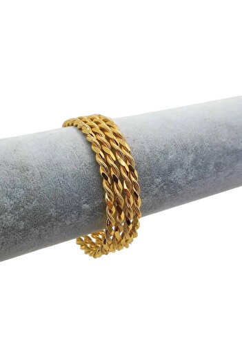 CAXBERN Gold 22 Ayar Altın Kaplama Ikili Adana Burma Bilezik (1 ADET)