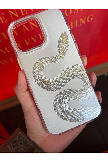 EDELFU iPhone 16 Pro - Aurora Snake Pattern Shiny Hologram White Sides Soft Phone Case