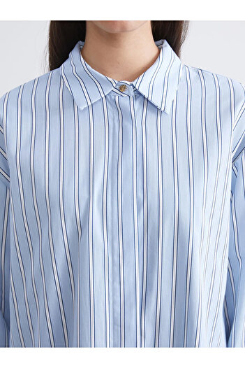 LC Waikiki Lcw Modestblue Striped Oversize Poplin Women's Shirt Tunic