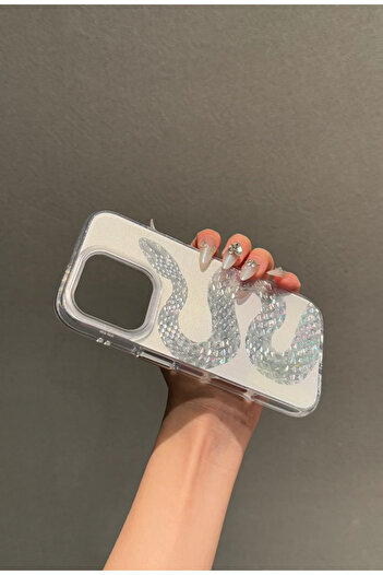 EDELFU iPhone 14 Pro Aurora Snake Pattern Shiny Hologram White Sides Soft Phone Case
