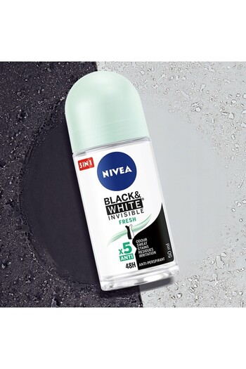 NIVEA Antiperspirant Roll-On, Nivea, Black&White Invisible Fresh, 6x50ml