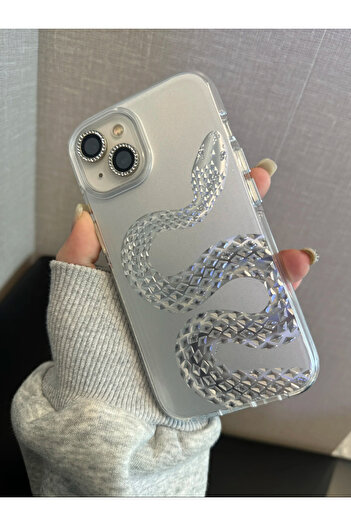 EDELFU iPhone 15 - Aurora Snake Pattern Shiny Hologram White Soft Sides Phone Case