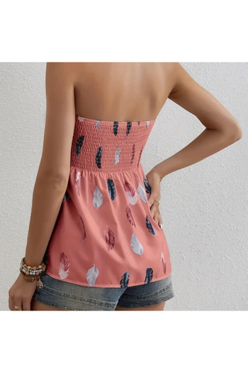 gl00my    Women's Leaf Patterned Mosskrept Strapless Blouse with Chest