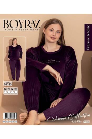 BOYRAZ Women's Winter French Velvet Plus Size Crew Neck Long Sleeve Pajama Set 03143 - 1 Piece