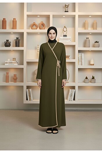 REY-VİA Inside-Out Tie-Up Double-Breasted Collar Prayer Dress Lycra Stretchy Fabric