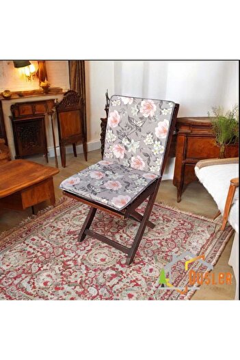 DÜŞLER EV TEKSTİLİ 40X80 Floral Patterned Satin Zippered Lace-Up Piping Back Chair Cushion 3 cm