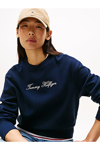 Tommy Hilfiger Logo Embroidery Pique Crew Neck Sweatshirt