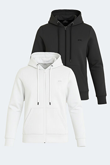 Slazenger Katya Set of 2 Women's Zippered Hooded Pocket White - Black Sweatshirt