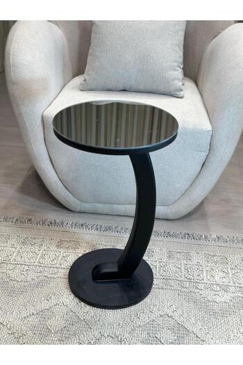 Zahra Alfkhama Service Table with Mirror Surface and Wooden Base - Black