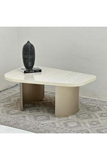 Zahra Alfkhama Coffee Table with Marble-Like Surface and Iron Base