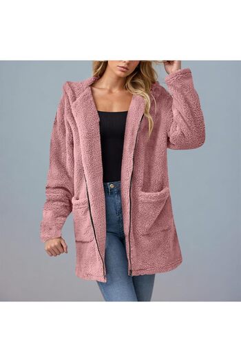 Modayazar Hooded Zippered Plush Jacket