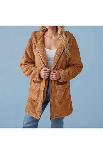 Modayazar Hooded Zippered Plush Jacket