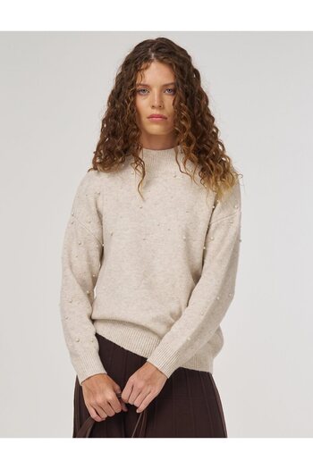 Kayra Pearl Detailed Knitwear Sweater Stone