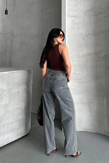 soonaksesuar Palazzo Whiskers Snow Wash Ice Blue Jeans Trousers D2008