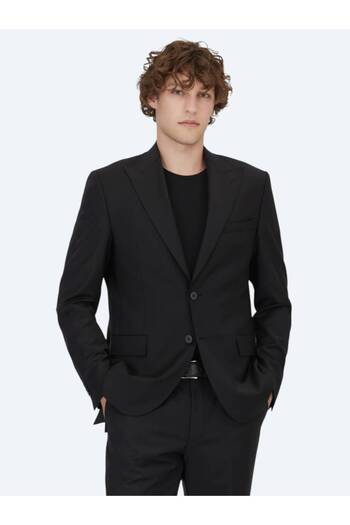 Kip Black Plain Modern Fit Wool Blend Suit