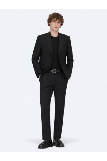 Kip Black Plain Modern Fit Wool Blend Suit