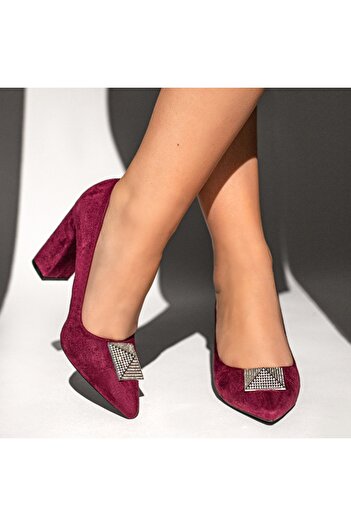 BMoD Women's purple suede shoes with a thick heel and a decorative accessory MOD12764