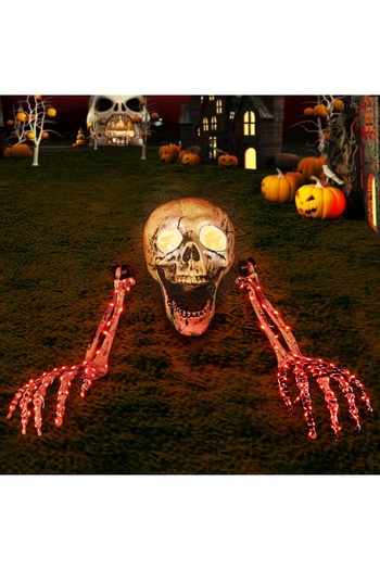 Geulieby illuminated Halloween decoration skeleton model, 3 pieces, plastic, white/red, 100 LEDs