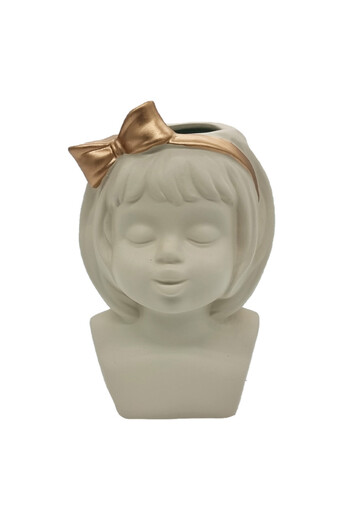 velve Girl Vase, made of ceramic, Cream, Cream
