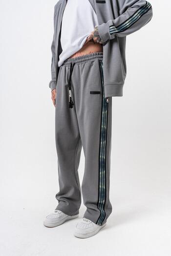 Respire Men's Dark Striped Stripe Detailed Winter Doubleface Baggy Sweatpants Smoked