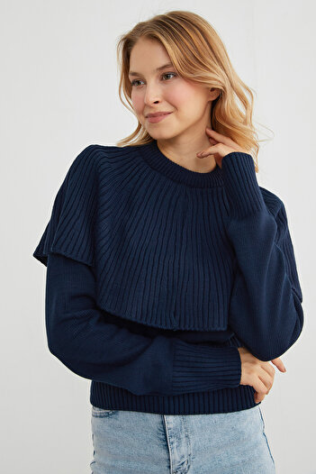 Fulla Moda Cape Detailed Knitwear Sweater