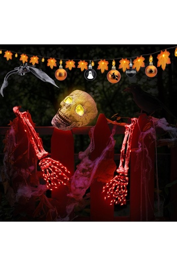 Geulieby illuminated Halloween decoration skeleton model, 3 pieces, plastic, white/red, 100 LEDs