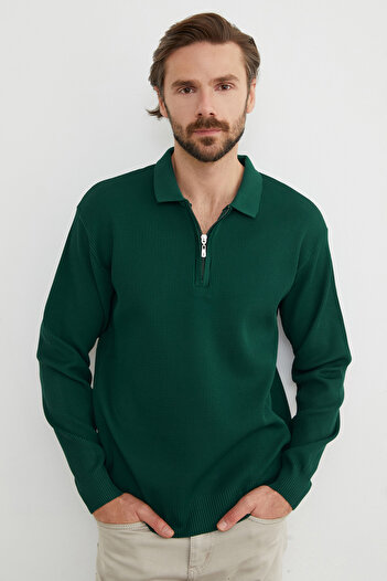 Fulla Moda Ribbed Half-Zip Knit Sweater