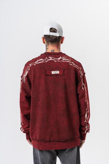 Respire Men's Origin Printed Washable Crew Neck Oversize Sweatshirt Burgundy