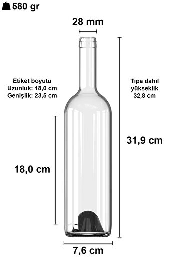 Afracam 750 ml Şeffaf Şarap Şişesi Doğal Mantar Tıpalı ve Siyah Kapüşon Dibi Çukur Cam Şişe 20 Adet