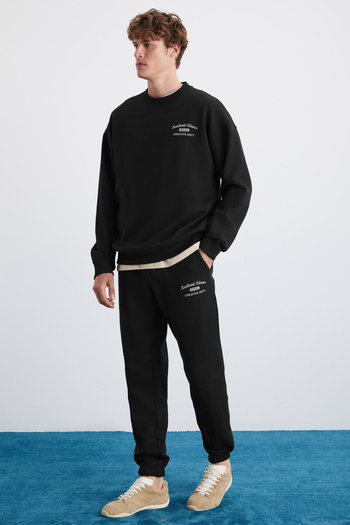 GRIMELANGE Nottingham Men's 2-Piece Set Relaxed Organic Cotton Ribbed Black Tracksuit Set