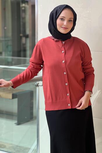 Ghisa Mercerized Cardigan with Stone Bow Detail on the Collar