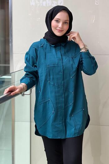 Ceremony Buttoned Long Sleeve Decorative Stitched Shirt