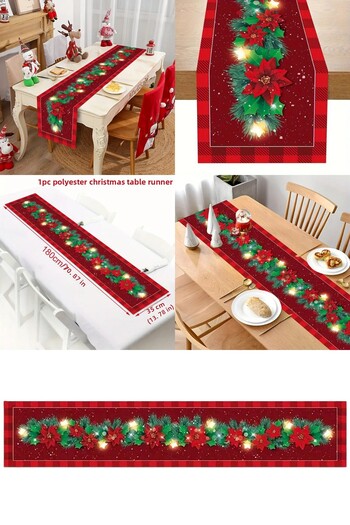CANVELA Christmas Tablecloth Ornament 180X35 cm Santa Claus and Christmas Tree Patterned Polyester Table Runner