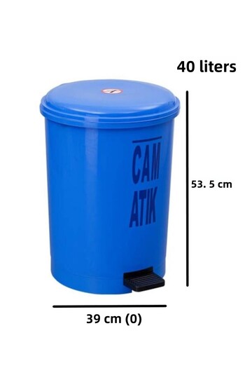 Omnipazar Sy-4219 Blue Glass Waste Bin with Pedal and Round Inner Bucket 40 Lt