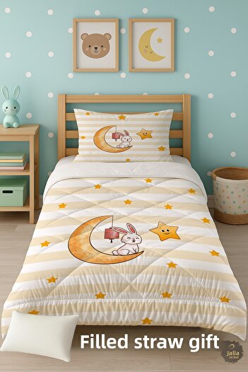 Talia Home Rabbit Moon Star Patterned Single Children's Quilt Sleeping Set Tlag-148