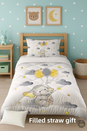 Talia Home Balloon and Elephant Patterned Single Children's Quilt Sleeping Set Tlag-141