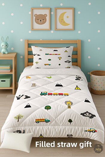 Talia Home Educational Patterned Single Children's Quilt Sleeping Set Tlag-225