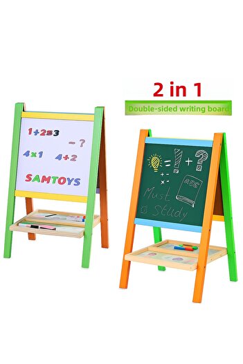 SAMTOYS Wooden Double Sided Magnetic Writing Board