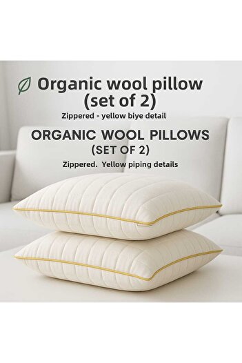 MEŞELİ TEKSTİL 2 Wool Pillows + 2 Wool Pillowcases with Arab Detailing 50X70 |   Zippered Washable Cover