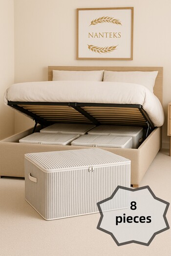 Nanteks Striped Fabric Storage Bag Set 8 Pieces – Zippered Storage and Closet Organizer - under the Bed